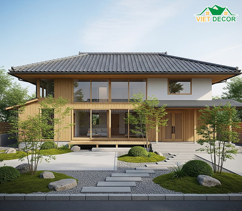Mẫu nhà cấp 4 mái Nhật 100m2 có gác lửng