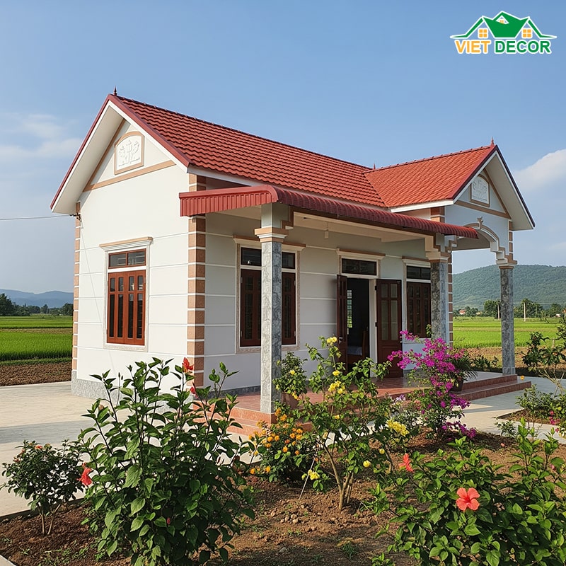 Mẫu nhà cấp 4 nông thôn 3 phòng ngủ mái tôn