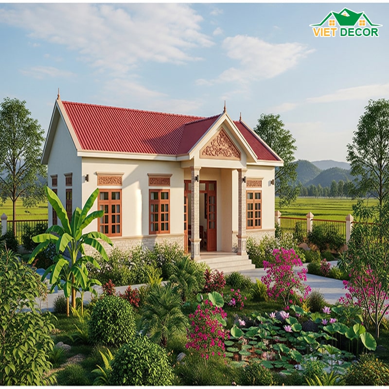 Mẫu nhà cấp 4 nông thôn 3 phòng ngủ mái tôn