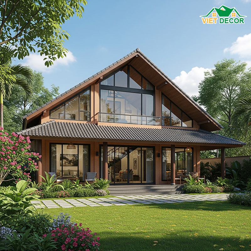 Mẫu nhà cấp 4 nông thôn 3 phòng ngủ có gác lửng