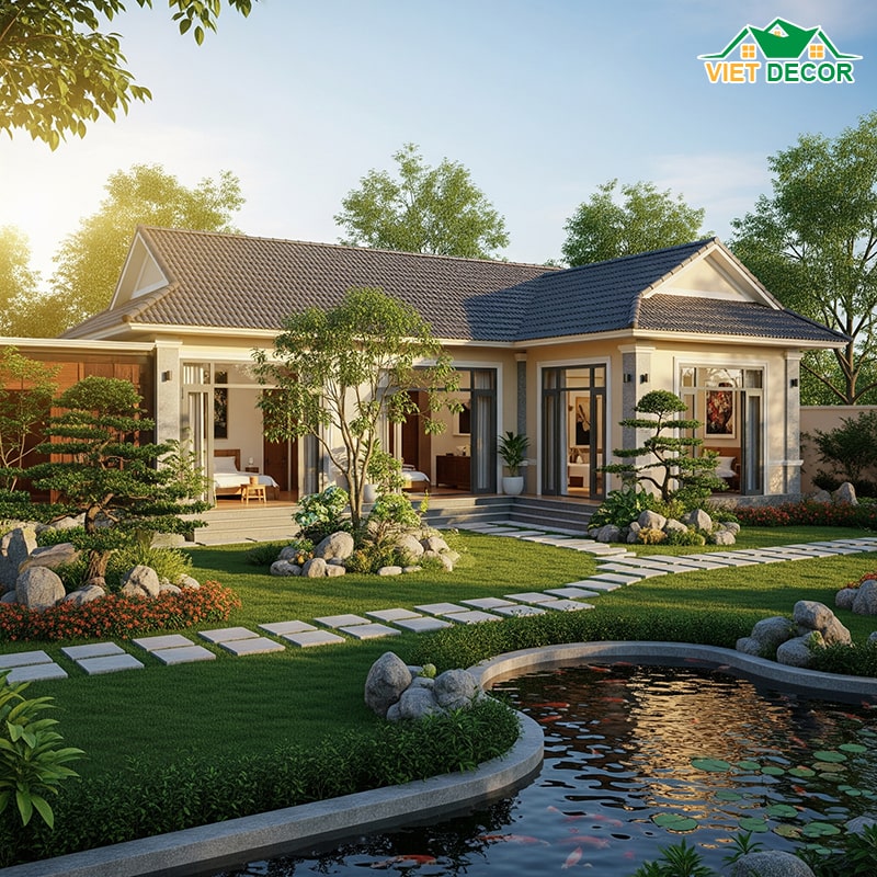 Mẫu nhà cấp 4 nông thôn 3 phòng ngủ có sân vườn