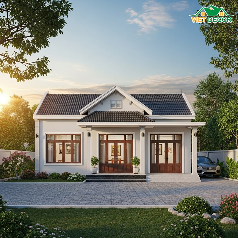 Mẫu nhà cấp 4 nông thôn 3 phòng ngủ 1 phòng thờ