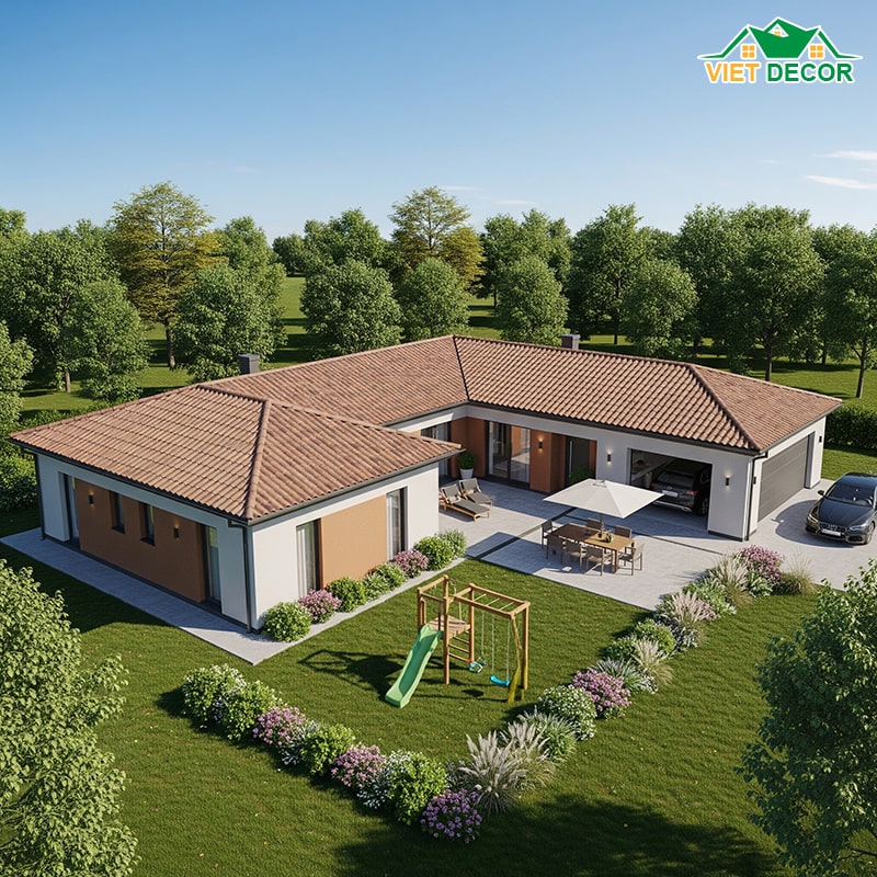 Mẫu nhà cấp 4 nông thôn 3 phòng ngủ chữ L