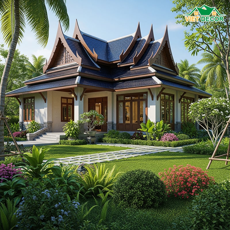 Mẫu nhà cấp 4 nông thôn 3 phòng ngủ mái Thái