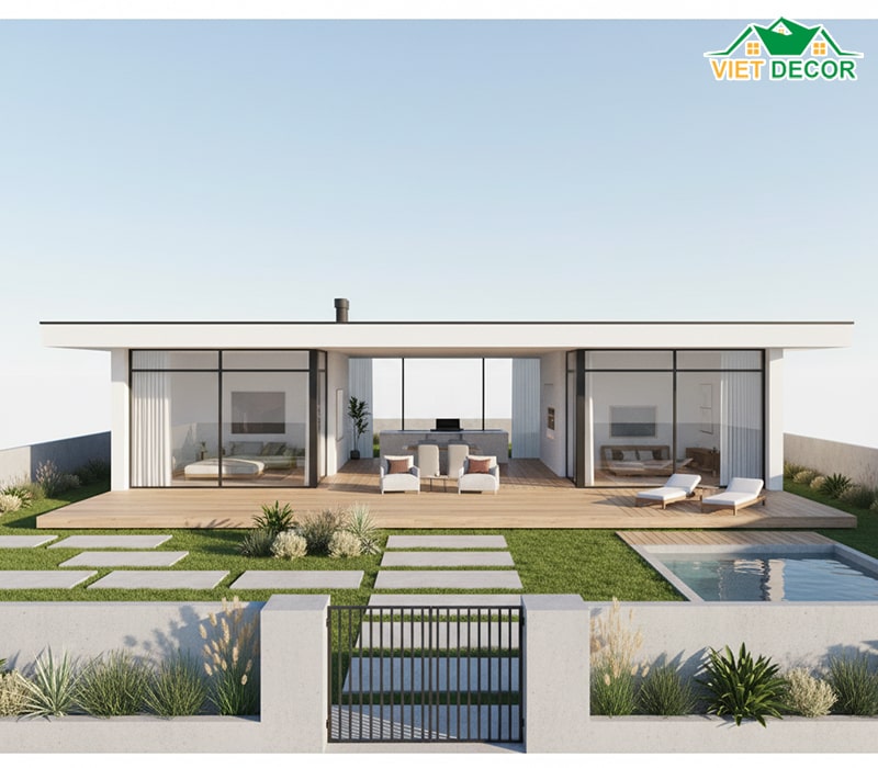 Mẫu nhà cấp 4 7x15m mái bằng (Phong cách hiện đại)