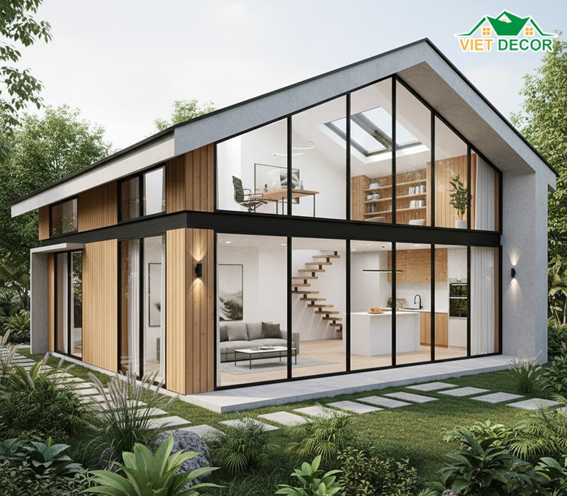 Mẫu nhà cấp 4 7x15m có gác lửng