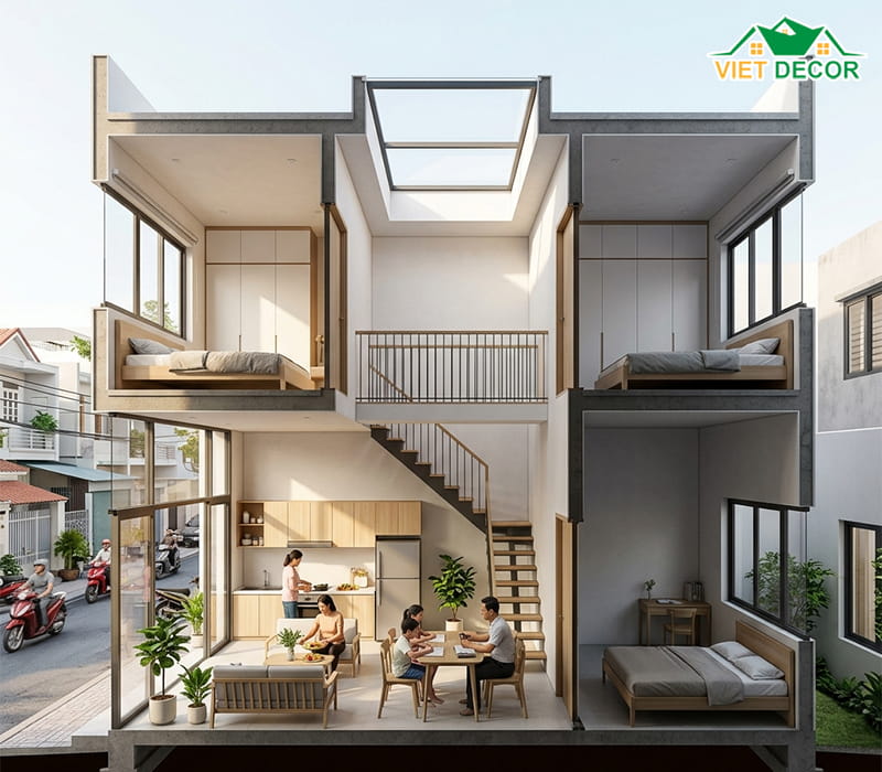 Tại sao mẫu nhà gác lửng 5x12 3 phòng ngủ là xu hướng hiện nay?