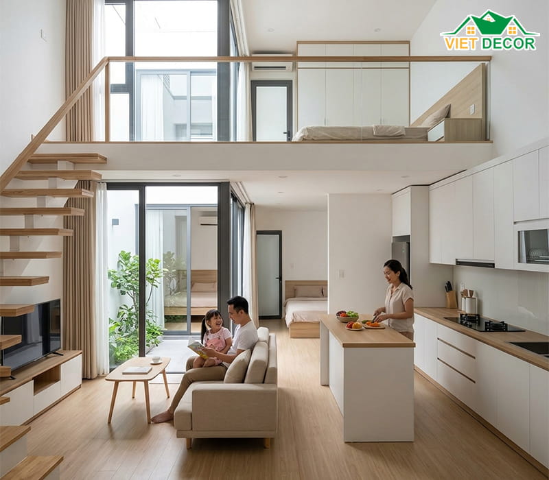 Mẫu nhà gác lửng 5x12 phong cách hiện đại (Modern Style)