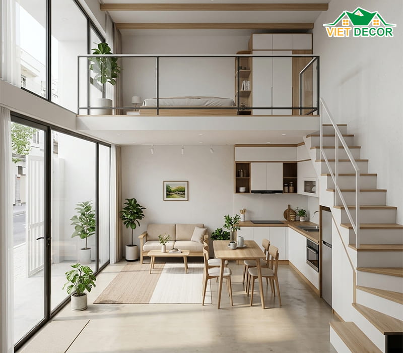 Mẫu nhà phố gác lửng 5x12 tối giản (Minimalism) tối ưu ngân sách