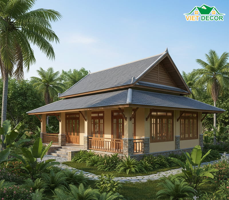 Thiết kế nhà vườn mái Thái 100m2 xanh mát