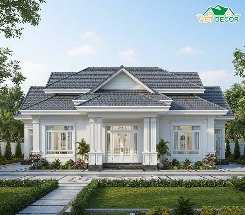 Nhà mái Thái 1 tầng 100m2 phong cách Tân cổ điển sang trọng