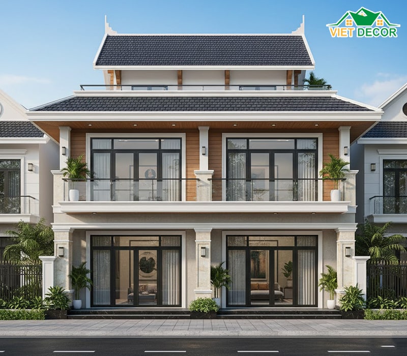 Mẫu nhà 2 tầng ngang 10m mái Thái sang trọng