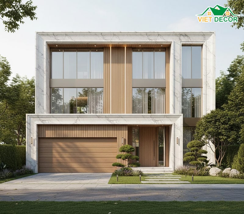 Mẫu nhà 2 tầng 10m có gara ô tô và sân vườn