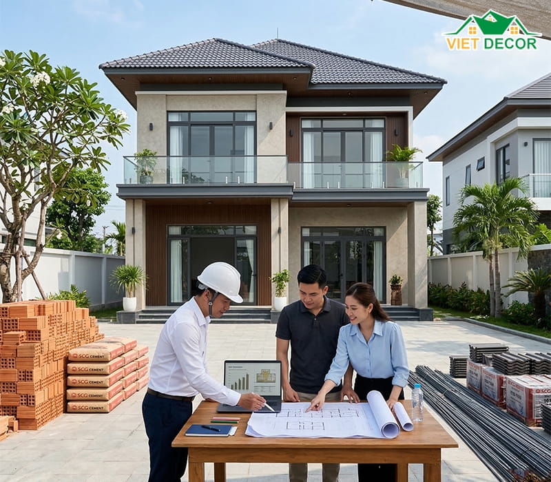 Dự toán chi phí xây dựng mẫu nhà 2 tầng 12x8m năm 2026