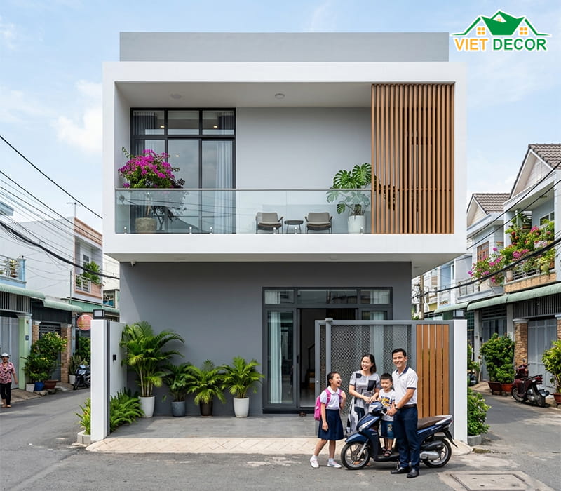 Mẫu nhà ngang 12m sâu 8m 2 tầng phong cách hiện đại
