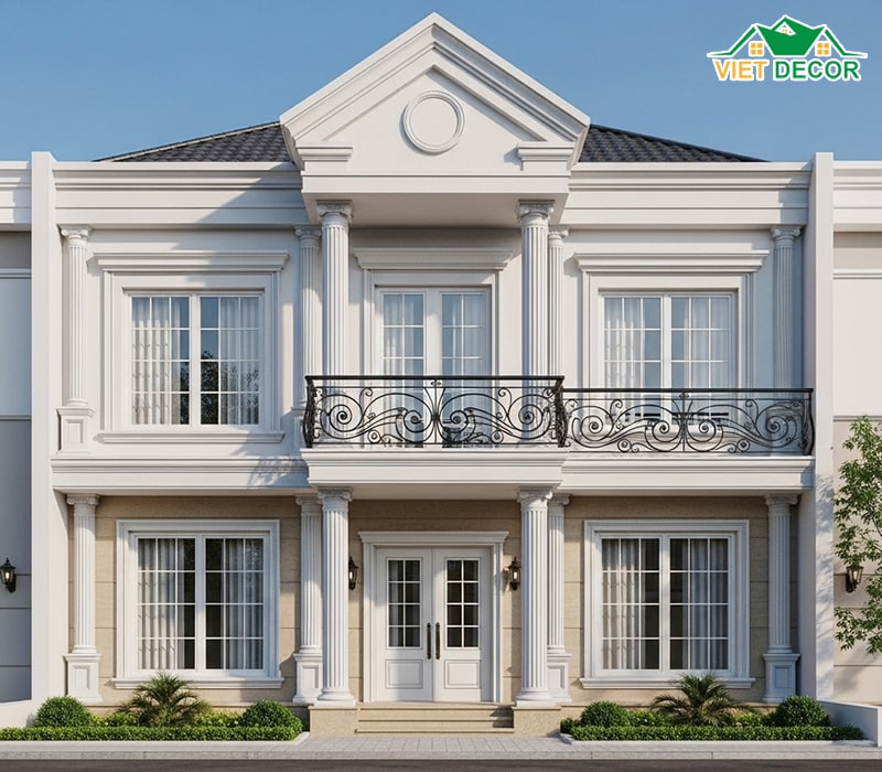 Hình ảnh nhà ống tân cổ điển với ban công sắt mỹ thuật