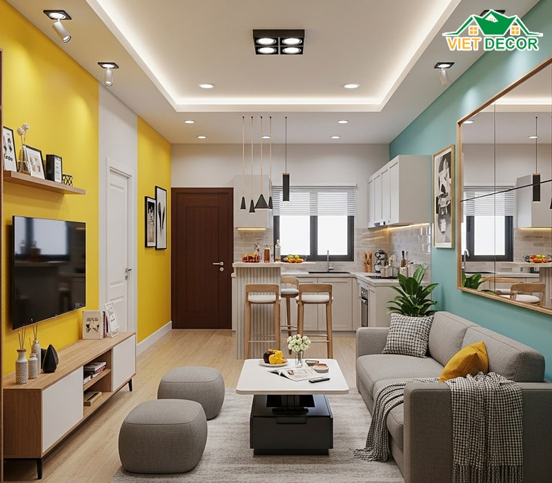 Nội thất phòng khách và bếp hiện đại