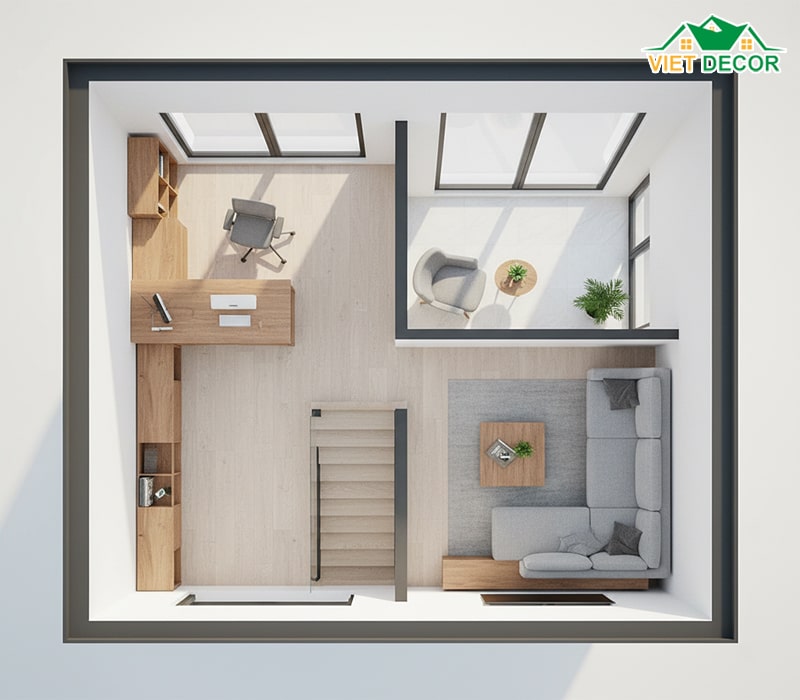 Mặt bằng tầng lửng (Bố trí phòng khách hoặc phòng làm việc)