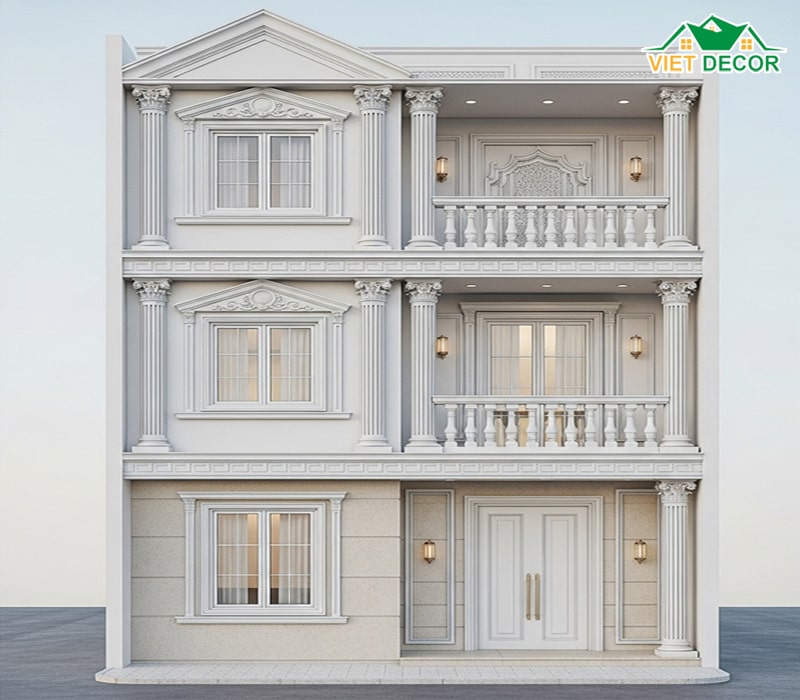 Mẫu nhà ống 3 tầng có gác lửng tân cổ điển
