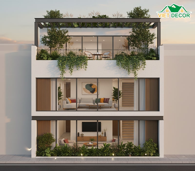 Nhà ống gác lửng 3 phòng ngủ có sân thượng