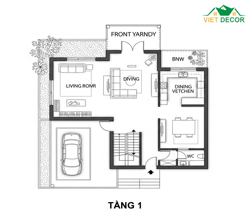 Bản vẽ mặt bằng công năng tầng 1