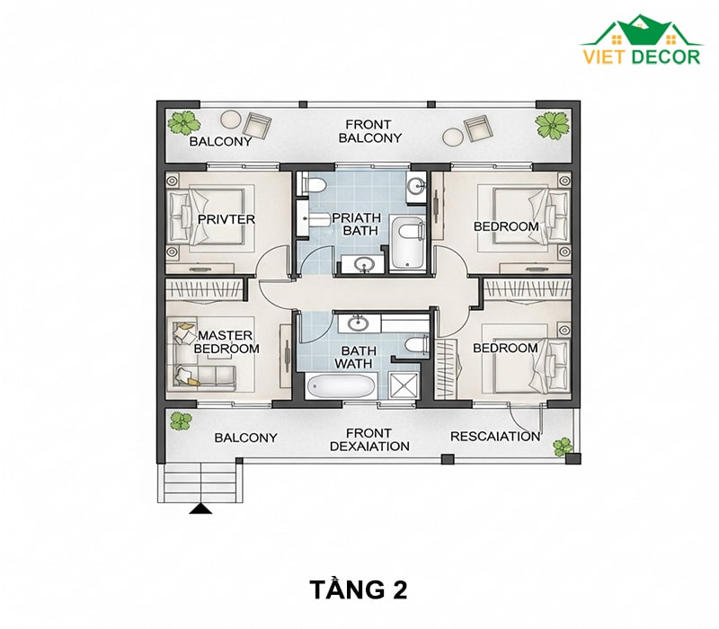 Bản vẽ mặt bằng công năng tầng 2