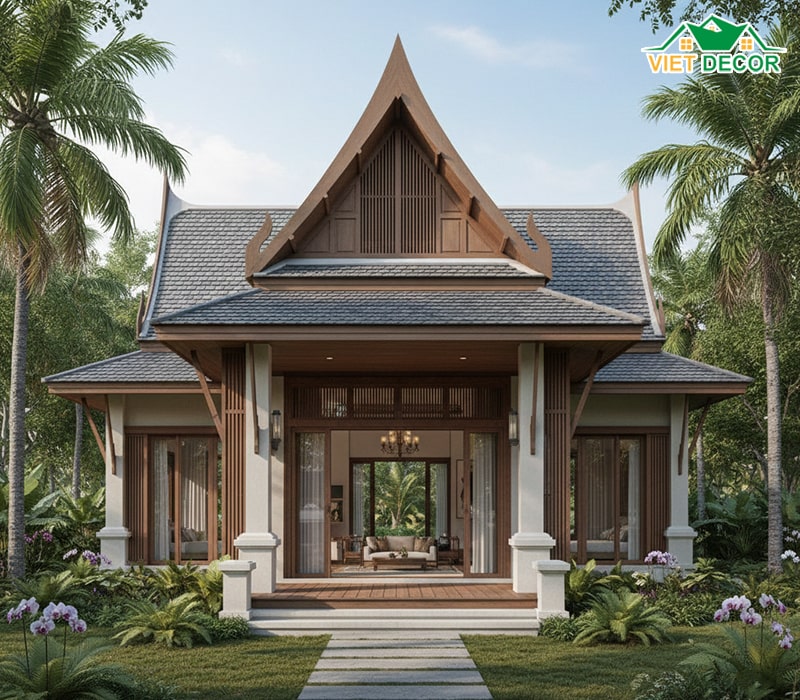 Mẫu nhà 1 tầng mái Thái 100m2 sang trọng