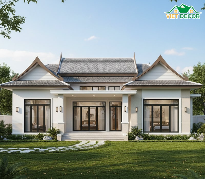 Mẫu nhà mái Thái 1 tầng 3 phòng ngủ 150m2 sang trọng