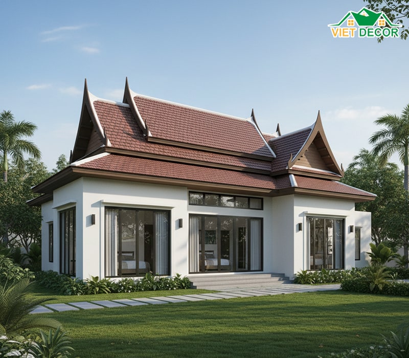 Mẫu nhà mái Thái 1 tầng 3 phòng ngủ 150m2 sang trọng