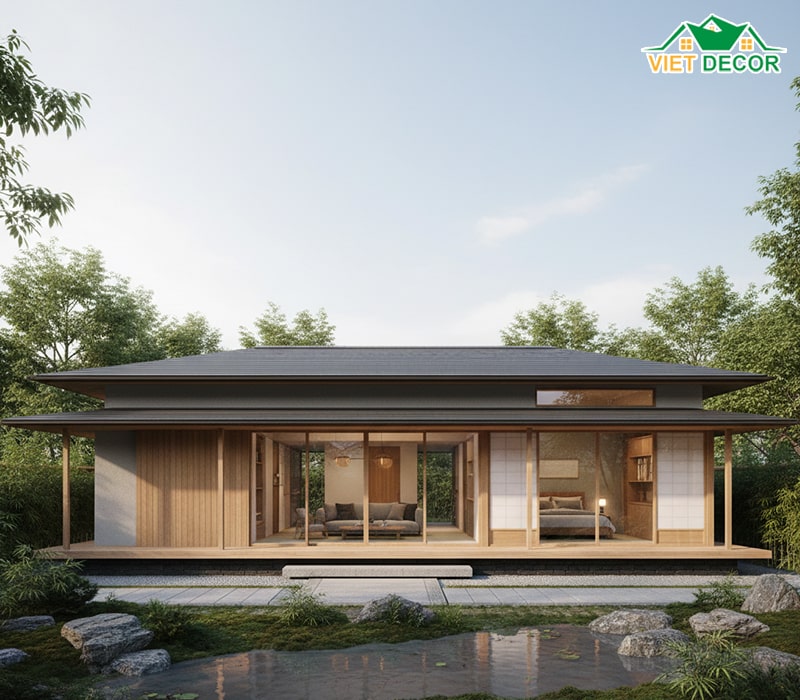 Mẫu nhà mái Nhật 1 tầng 150m2 hiện đại, tinh tế