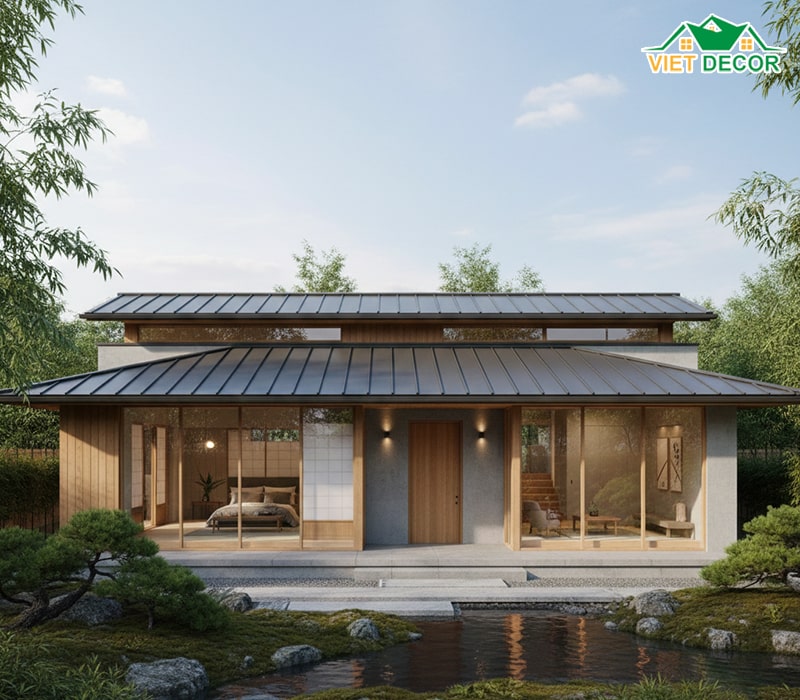 Mẫu nhà mái Nhật 1 tầng 150m2 hiện đại, tinh tế