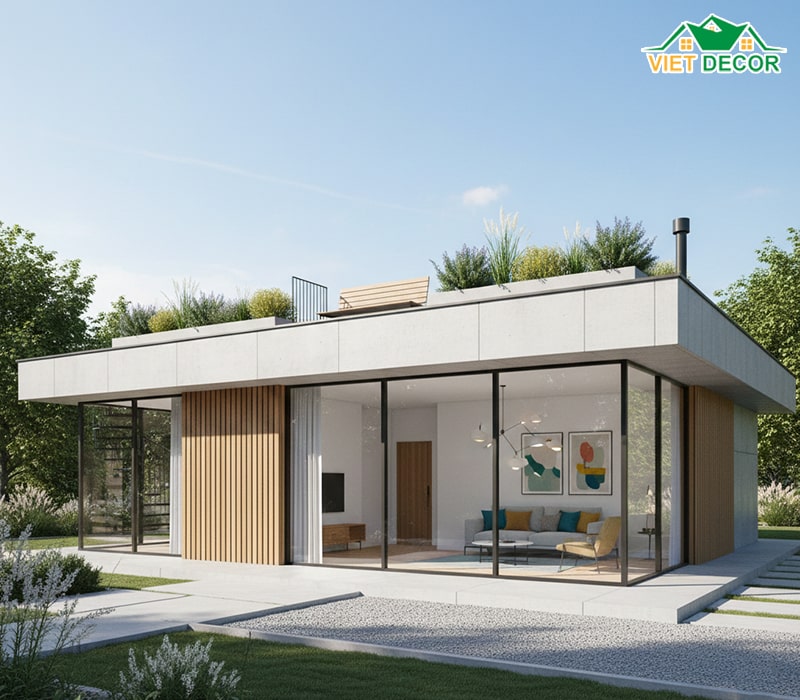 Nhà 1 tầng mái bằng 150m2 trẻ trung