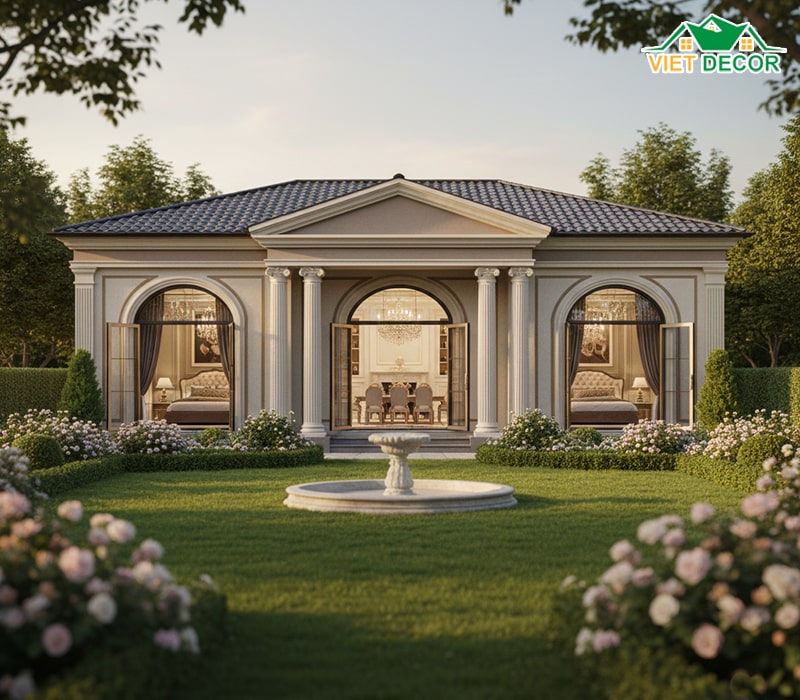 Biệt thự vườn 1 tầng 150m2 phong cách Tân cổ điển