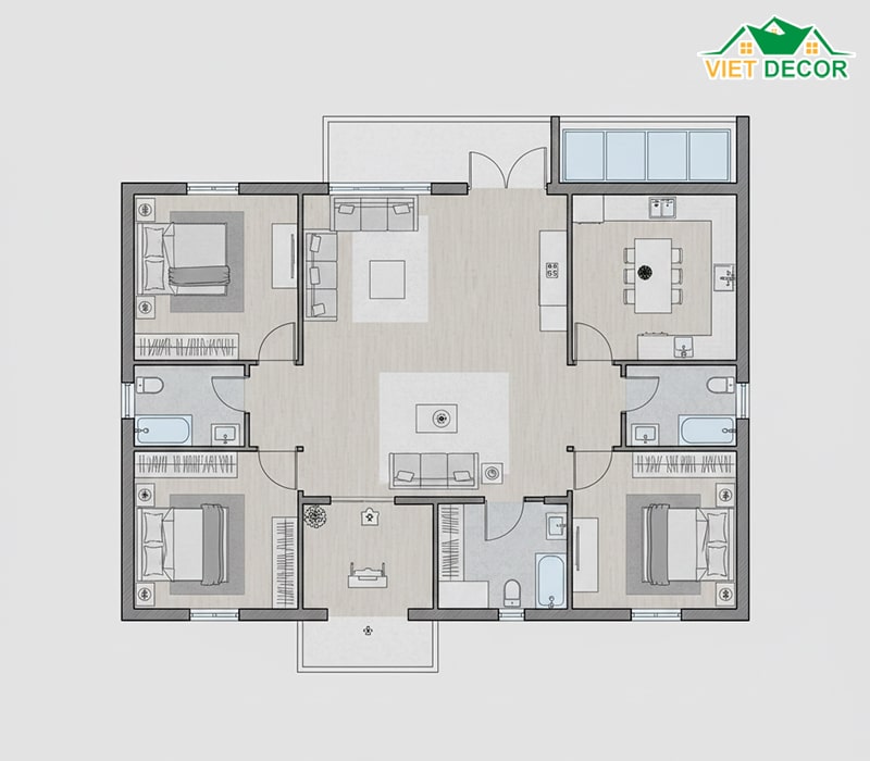 Bản vẽ mẫu nhà 150m2 3 phòng ngủ + 1 phòng thờ