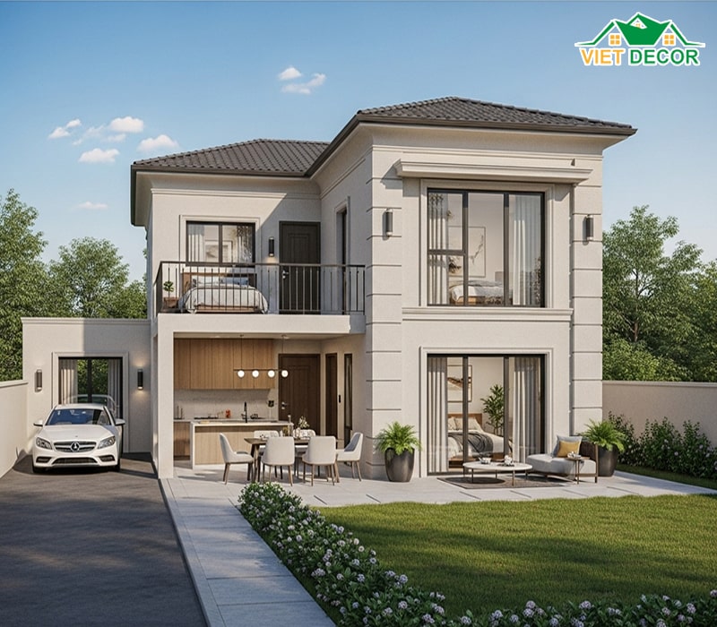 Mẫu nhà vuông 10x10m 2 tầng 4 phòng ngủ bề thế