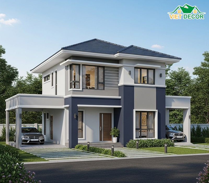 Mẫu nhà 2 tầng 100m2 mái Nhật thanh lịch, sang trọng