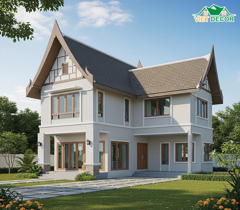 Mẫu nhà 2 tầng 100m2 mái Thái cao ráo, chống nóng tốt