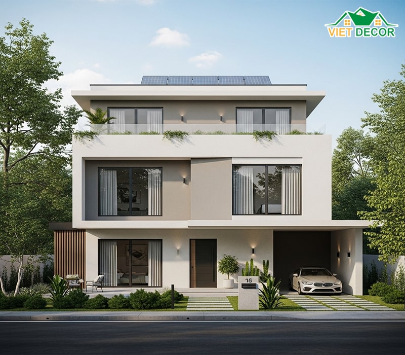 Mẫu nhà 2 tầng 100m2 mái bằng trẻ trung, hiện đại