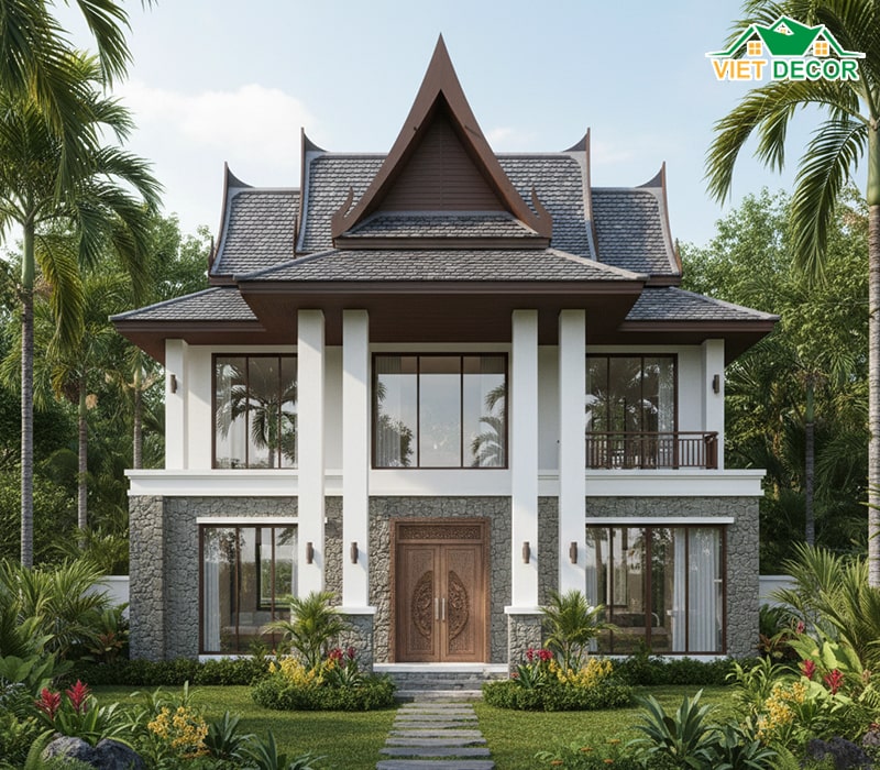 Mẫu nhà 2 tầng 4 phòng ngủ 8x12 mái Thái
