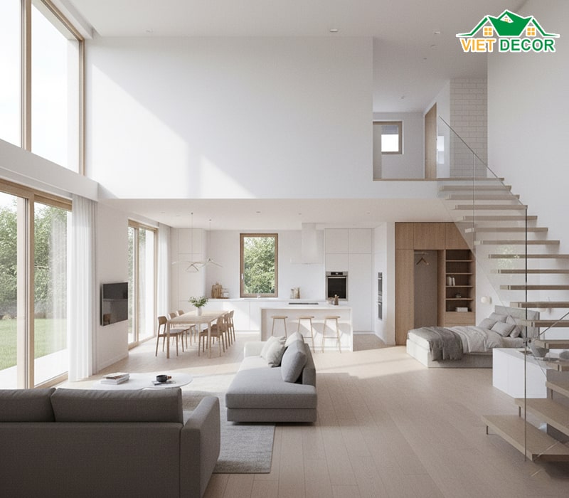 Phương án 1: Phòng khách + Bếp ăn + 1 Phòng ngủ (cho người lớn tuổi) + WC chung