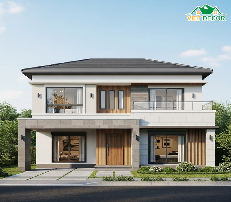 Hình ảnh mẫu nhà 2 tầng 4 phòng ngủ mái Nhật