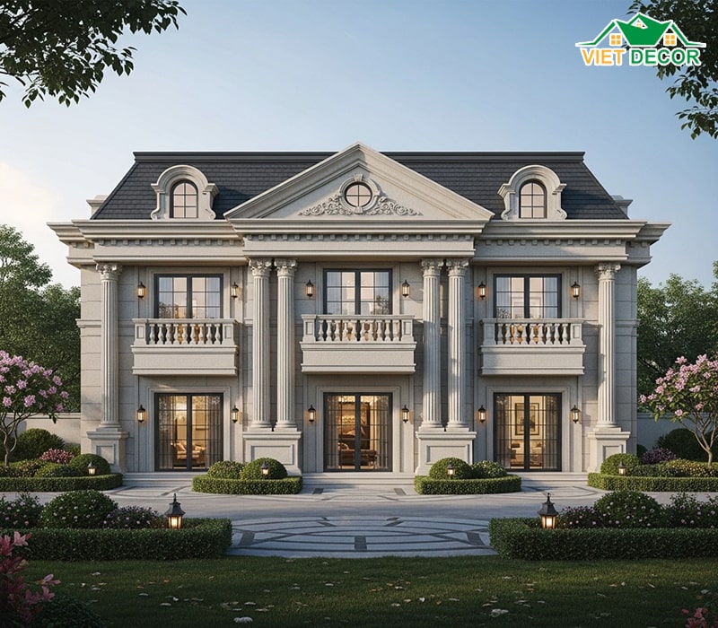 Hình ảnh mẫu nhà 2 tầng 4 phòng ngủ tân cổ điển