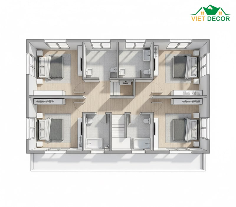 Phương án 2 (Tối đa phòng ngủ)