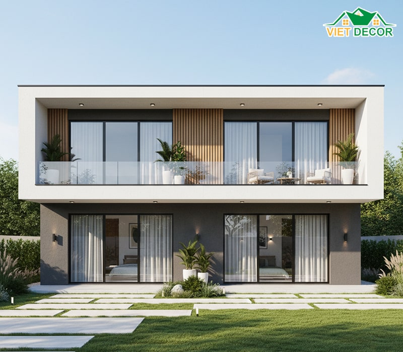 Mẫu nhà 2 tầng 5 phòng ngủ 100m2 hiện đại có ban công rộng