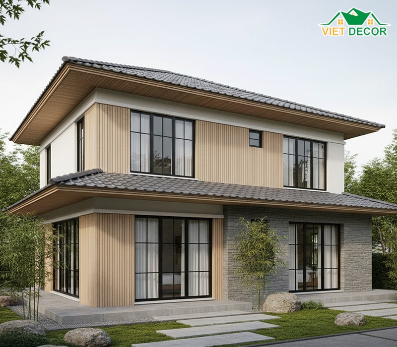 Mẫu nhà 2 tầng 5 phòng ngủ 100m2 mái Nhật