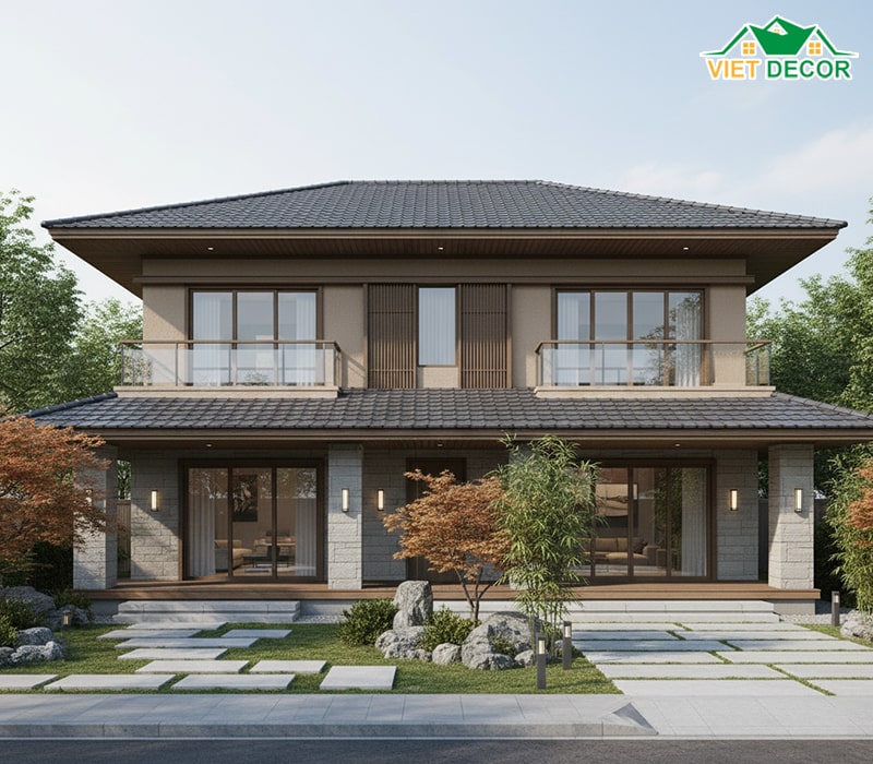 Thiết kế nhà 2 tầng 5 phòng ngủ 150m2 mái Nhật