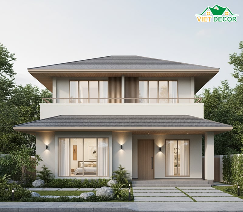 Thiết kế nhà 2 tầng 5 phòng ngủ 150m² mái Nhật
