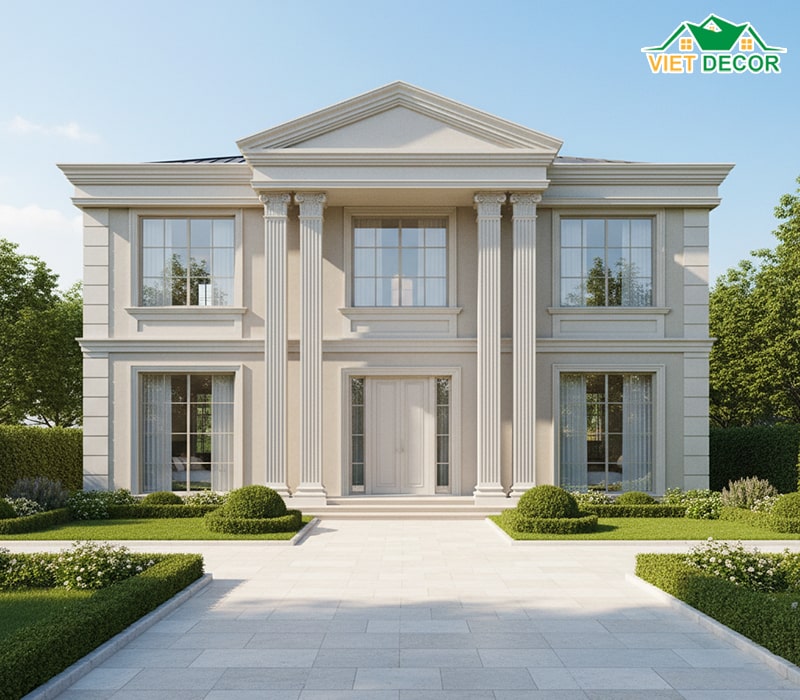 Mẫu nhà 2 tầng 150m2 5 phòng ngủ tân cổ điển nhẹ nhàng