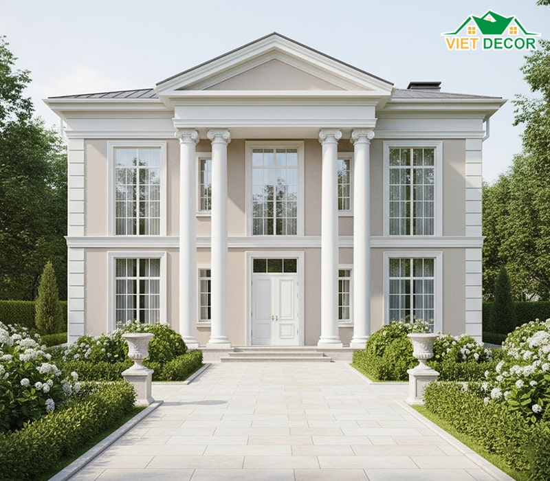 Mẫu nhà 2 tầng 150m2 5 phòng ngủ tân cổ điển nhẹ nhàng