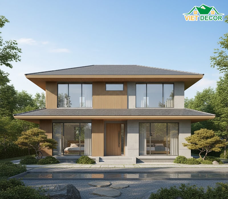 Mẫu nhà 2 tầng 5 phòng ngủ 200m2 mái Nhật
